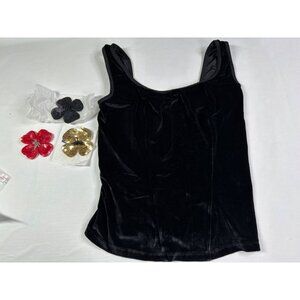 Vintage Kathleen Kirkwood Womens Small Black Velvet Tank Sequin Flower Pins NEW